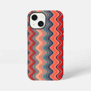 Etui iPhone 13 Mini Saumon de corail Orange Blue Wavy Zigzag Motif
