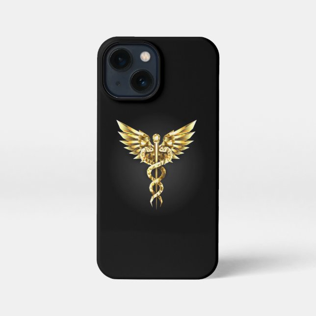 Etui iPhone 13 Mini Symbole Polygonal Or Caduceus (Verso)