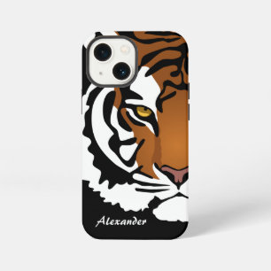Etui iPhone 13 Mini Tigre, chat sauvage sur noir