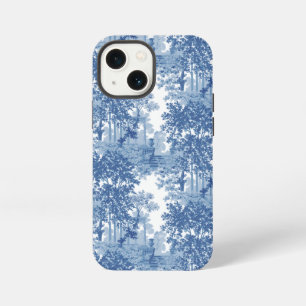 Etui iPhone 13 Mini Toile de paysage bleu vintage avec Urnes et Colonn