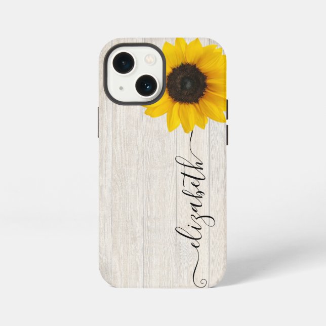 Etui iPhone 13 Mini Tournesol rustique Script Nom de tige Téléphone Bo (Verso)