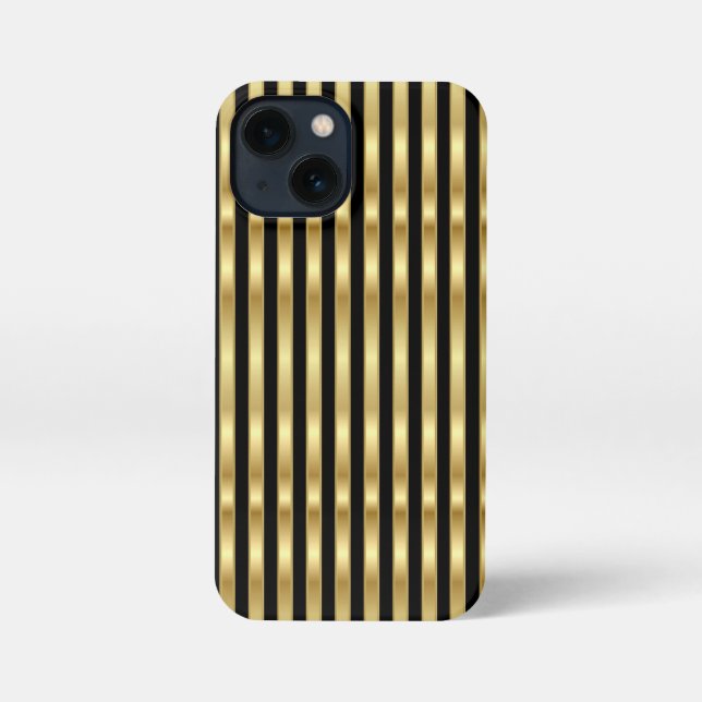 Etui iPhone 13 Mini Vertical Golden et Black Elegant Stripes (Verso)