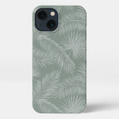 Etui iPhone 13 Mist Green Tropical Botanical Palm Feuille Motif (Verso)