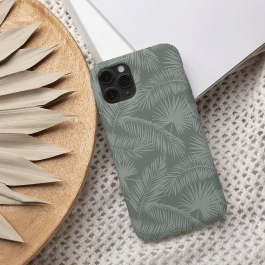 Etui iPhone 13 Mist Green Tropical Botanical Palm Feuille Motif
