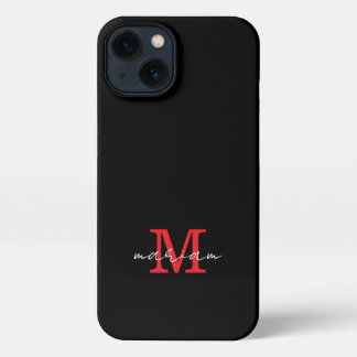 Etui iPhone 13 Modern Black Red Personalized Monogram Phone Case