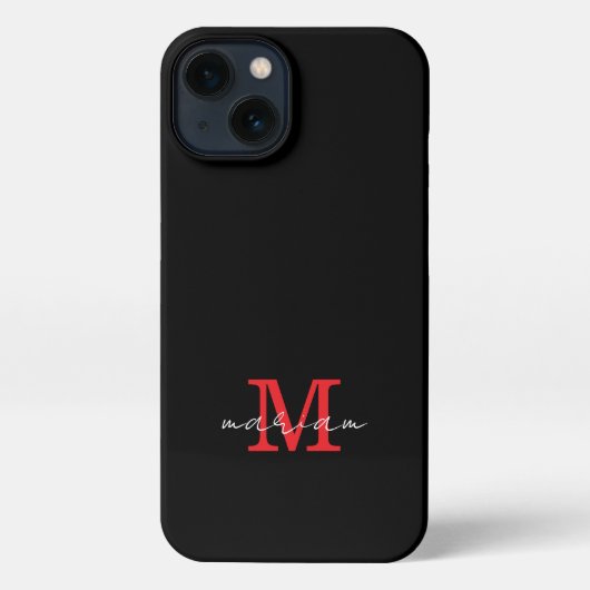 Etui iPhone 13 Modern Black Red Personalized Monogram Phone Case (Verso)