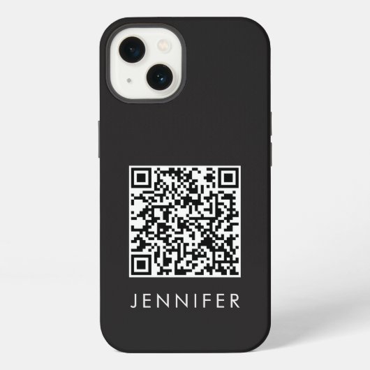 Etui iPhone 13 Modern Minimalist Black Executive QR Code Monogram (Verso)