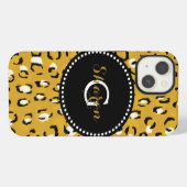Etui iPhone 13 Moderne chic imprimé guépard doré à monogramme (Verso Horizontal)