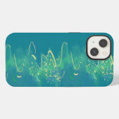 Etui iPhone 13 Moderne Lignes Dorées Ondulées Turquoise (Verso Horizontal)