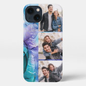 Etui iPhone 13 Moderne mignon violet noms de couple 3 photos pers (Verso)