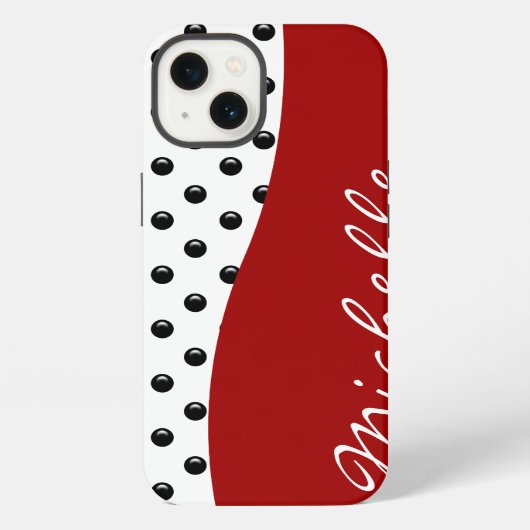 Etui iPhone 13 Moderne Monogramme à pois (Verso)