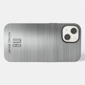 Etui iPhone 13 Monogram Argent Gris Métal Brossé (Verso Horizontal)