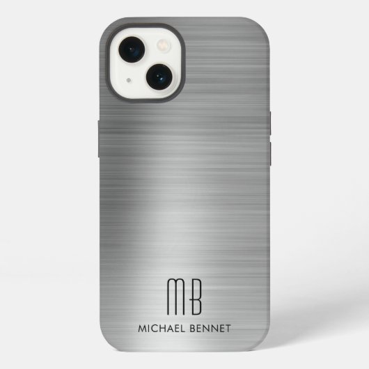 Etui iPhone 13 Monogram Argent Gris Métal Brossé (Verso)