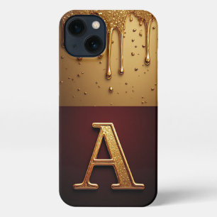 Etui iPhone 13 💎 Monogramme « A » gras et pailleté avec liquide 