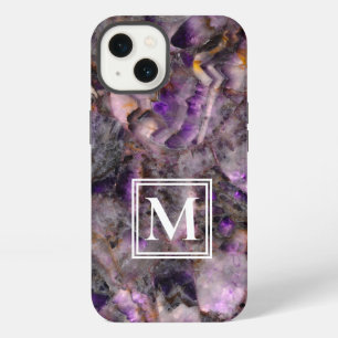 Etui iPhone 13 Monogramme abstrait en marbre de quartz améthyste