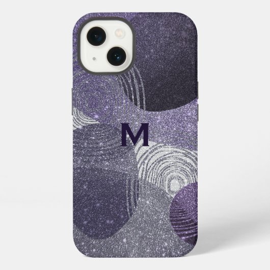 Etui iPhone 13 Monogrammé Abstrait Pailleté Violet (Verso)