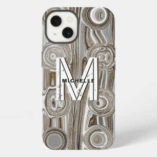 Etui iPhone 13 Monogramme Blanc & Paillettes Dorées Funky Rétro G