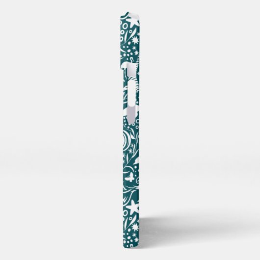 Etui iPhone 13 Monogramme bleu vert initial Motif océanique (Côté gauche)