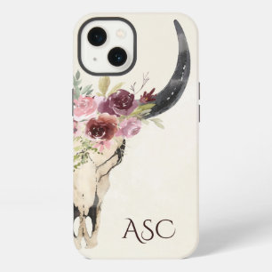 Etui iPhone 13 Monogramme Boho crâne floral sur Arrière - plan cr