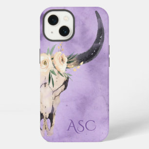 Etui iPhone 13 Monogramme Boho crâne floral sur Arrière - plan po