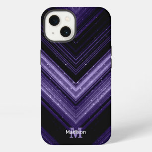 Etui iPhone 13 Monogramme chevron métallisé néon violet noir étin