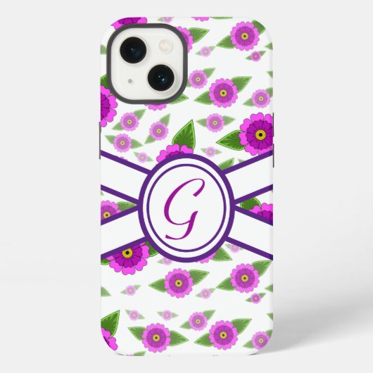 Etui iPhone 13 monogramme customisé à la floraison violette (Verso)