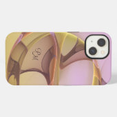 Etui iPhone 13 Monogramme d'art Abstrait moderne rose doré fracta (Verso Horizontal)