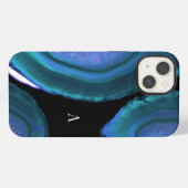 Etui iPhone 13 Monogramme de géode d'agate sarcelle foncée (Verso Horizontal)