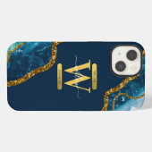 Etui iPhone 13 Monogramme de géode d'âge bleu et or (Verso Horizontal)