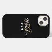 Etui iPhone 13 Monogramme de nom de script Cœurs Noirs Or (Verso Horizontal)