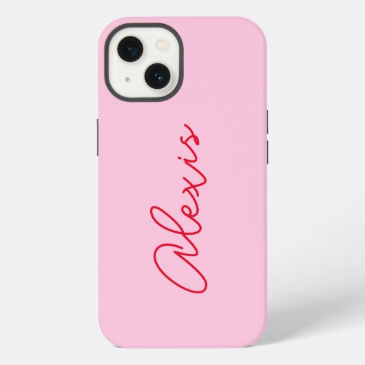 Etui iPhone 13 Monogramme de nom moderne simple rose et rouge (Verso)