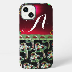 ETUI iPhone 13 MONOGRAMME DE PIERRE PRÉCIEUSE ART NOUVEAU VERT NO