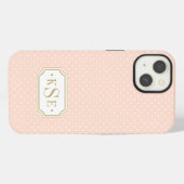 Etui iPhone 13 Monogramme de points élégants rose et or (Verso Horizontal)