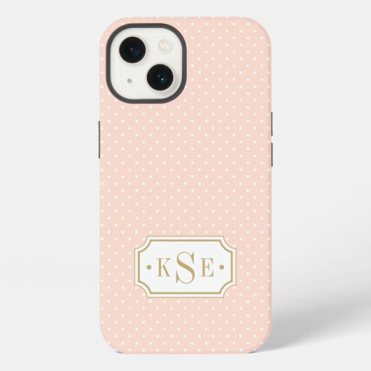 Etui iPhone 13 Monogramme de points élégants rose et or (Verso)