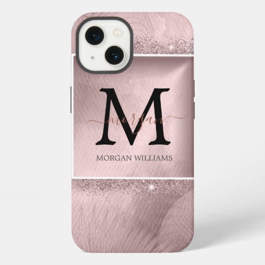 Etui iPhone 13 Monogramme de script en or rose (Verso)