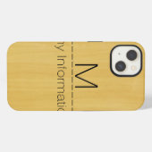 Etui iPhone 13 Monogramme de texture de grain de bois doré (Verso Horizontal)