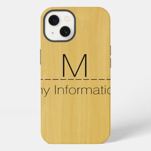 Etui iPhone 13 Monogramme de texture de grain de bois doré (Verso)