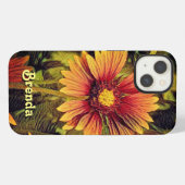 Etui iPhone 13 Monogramme du nom de la fleur de roue (Verso Horizontal)