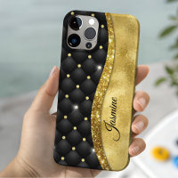 Monogramme élégant faux diamant noir paillettes or