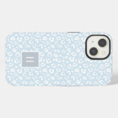 Etui iPhone 13 Monogramme Empreinte de léopard bleu ciel chic (Verso Horizontal)