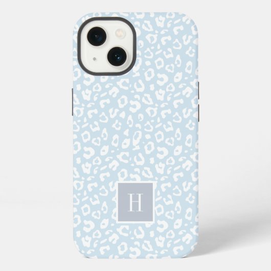 Etui iPhone 13 Monogramme Empreinte de léopard bleu ciel chic (Verso)
