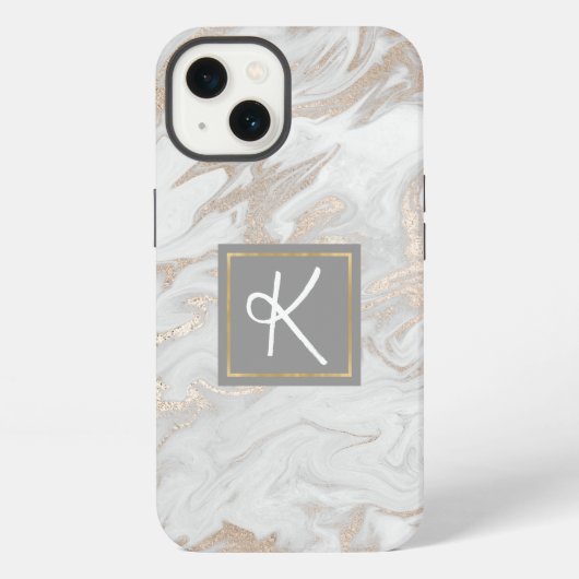 Etui iPhone 13 Monogramme en or marbré (Verso)