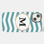 Etui iPhone 13 monogramme et chevron (Verso Horizontal)