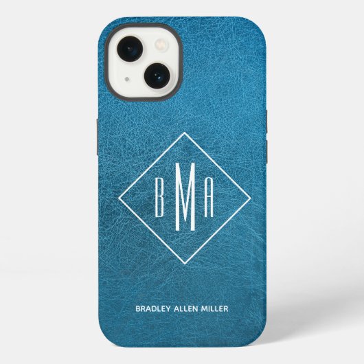 Etui iPhone 13 Monogramme Faux Blue Leather (Verso)