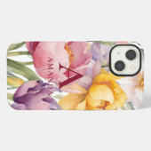 Etui iPhone 13 Monogramme floral de printemps (Verso Horizontal)