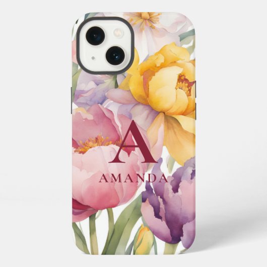 Etui iPhone 13 Monogramme floral de printemps (Verso)