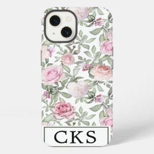 Etui iPhone 13 Monogramme floral rose vif initial Élégant
