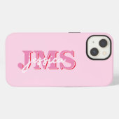 Etui iPhone 13 Monogramme Initial à Trois Lettres Rose Moderne (Verso Horizontal)