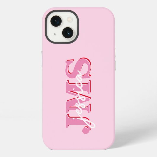 Etui iPhone 13 Monogramme Initial à Trois Lettres Rose Moderne (Verso)