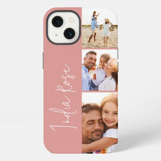 Etui iPhone 13 Monogramme initial rose rose moderne en collage ph (Verso)